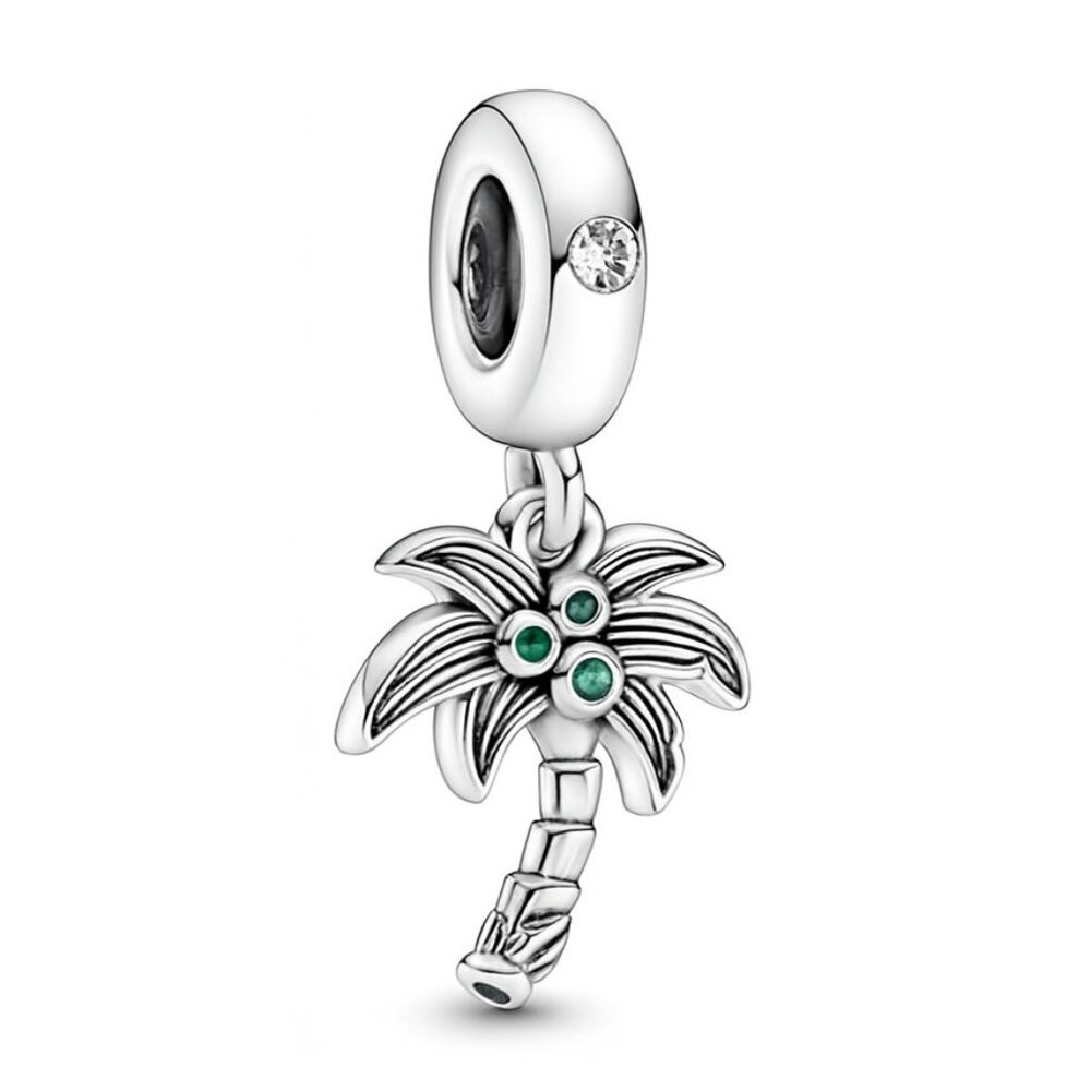 Silver Palm Tree Charm with Green Coconuts